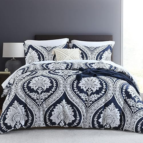 Miniatura 29 de CozyDH Juego de funda de edredón bohemio a rayas grises tamaño Queen, 3 piezas, 100% algodón, ultra suave, transpirable, funda de edredón azteca con