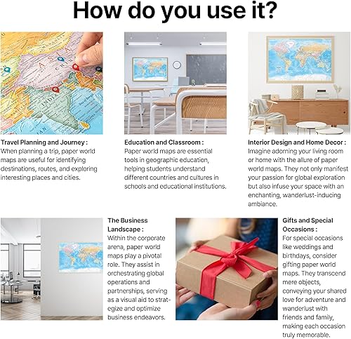 Miniatura 7 de (AquaShield) Póster de mapa del mundo de doble cara  Decoración de pared grande de 24 pulgadas de alto x 36 pulgadas de ancho  Edición plegable