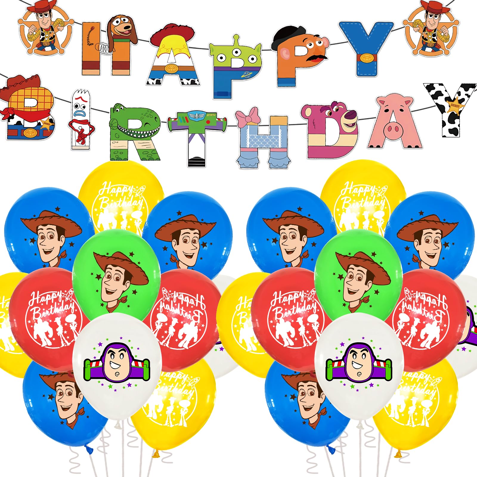 21PCS Toy Inspired Story Birthday Decorations, Toy Theme Story Foil Balloons Party Decorations Set with Birthday Banner Latex Balloons, Cartoon Toy Party Supplies for Kids Boys Girls