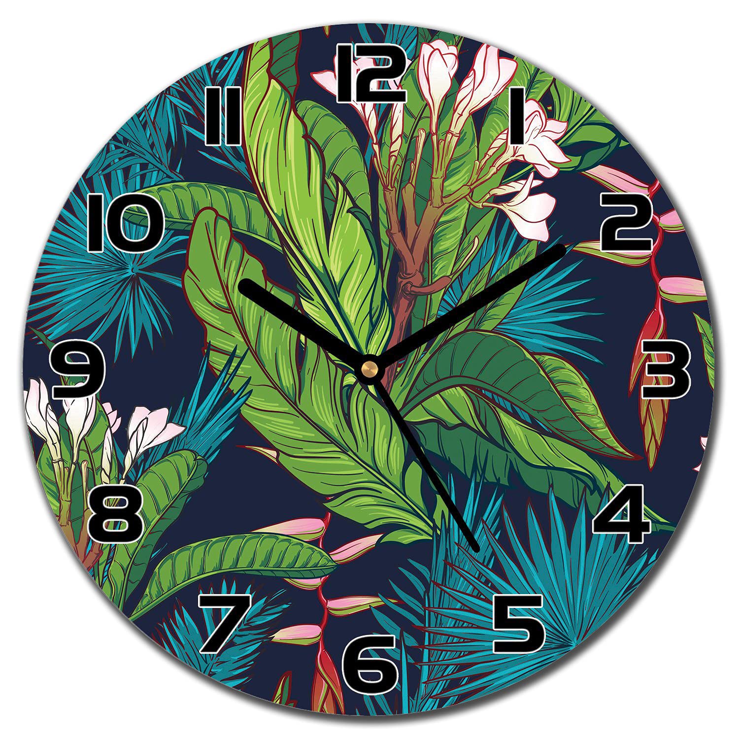 Horloge en verre 30 cm Jungleleaves pendule murale ronde Coloray
