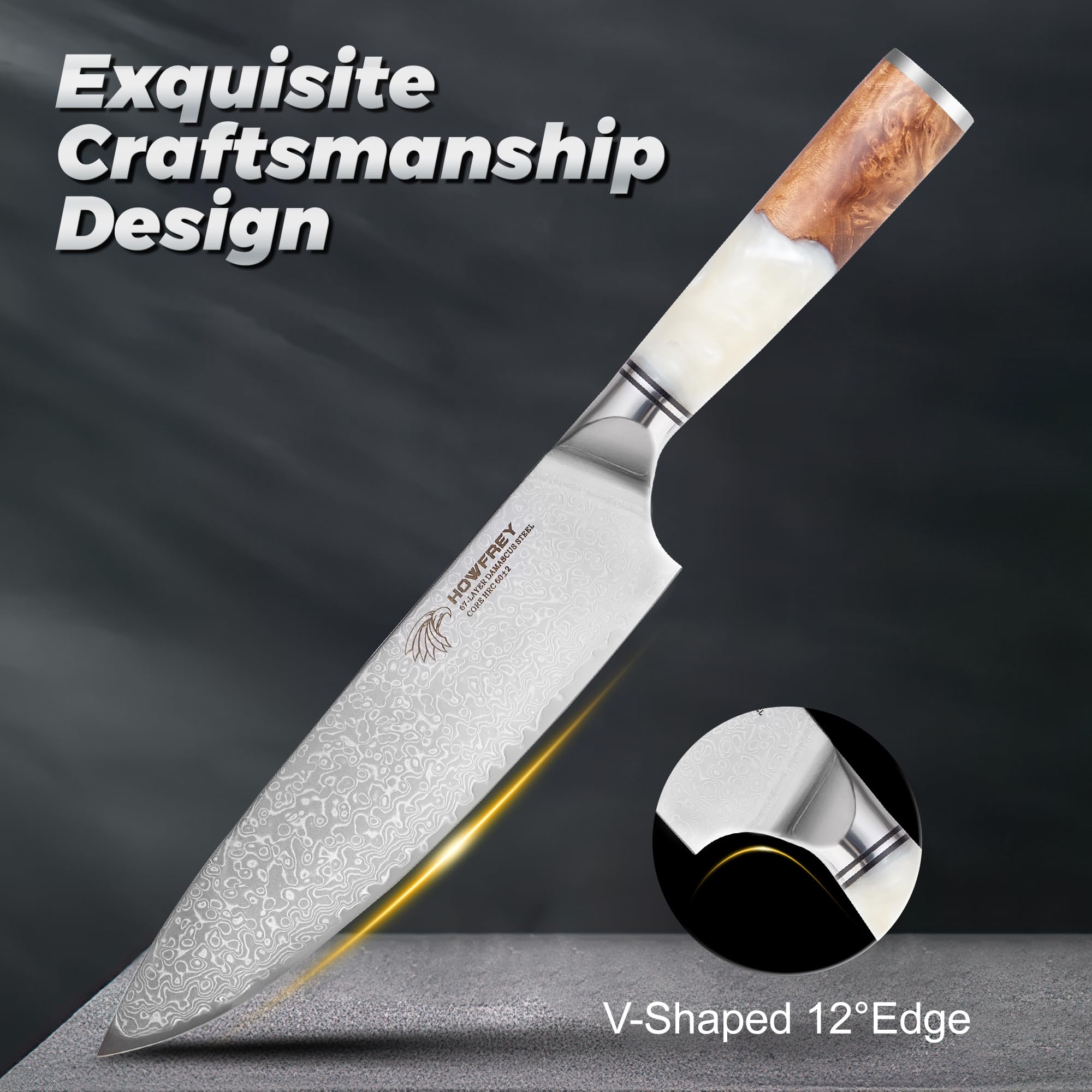 Damascus Chef Knife 8 Inch, 67-Layer Japanese Kitchen Knives Sharp VG-10 High Carbon Stainless Steel with Ergonomic Pakkawood Handles, Elegant Gift Box Packaging for Home and Kitchen — Amazon image 7