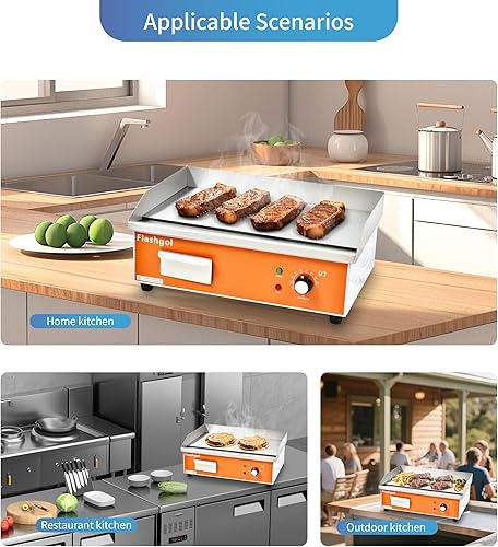 Miniatura 4 de Plancha eléctrica antiadherente de acero inoxidable con control de temperatura ajustable y sartén superior plana para cocinarparrilla sin humo en