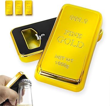 Gold Bar Bottle Opener - Magnetic Fridge Opener with Luxurious Gold Brick Design, Durable Metal Tool for Home, Kitchen, or Bar Accessories 3 Pack