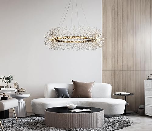 Miniatura 3 de ALOADECOR Bombilla incluida, 16 luces, candelabros de cristal de fuegos artificiales de acero inoxidable en bronce antiguo, anillo colgante redondo,