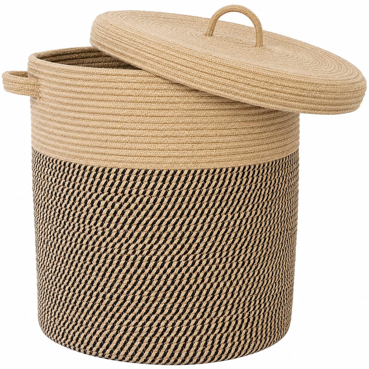 Laundry Bag for Clothes with Lid | Toys Storage Basket | Extra Large Cotton Rope Basket | Towels and Blankets Storage in Living Room | Multi-Purpose Use Woven Basket | 36x36x46 cm-image-45