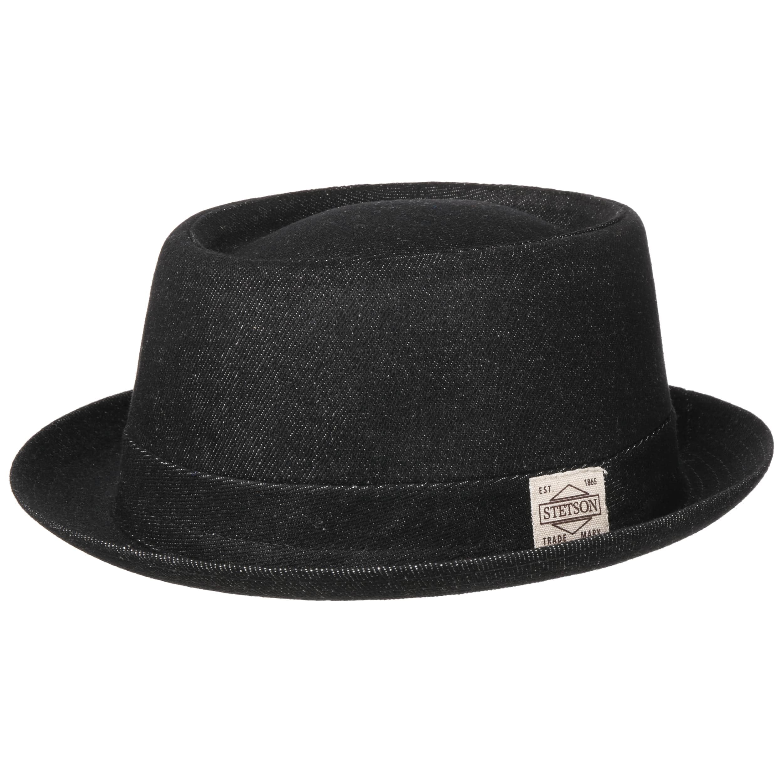 Stetson Classic Pork Pie Denim Hut Einfarbig Rund Flach Made in Italy