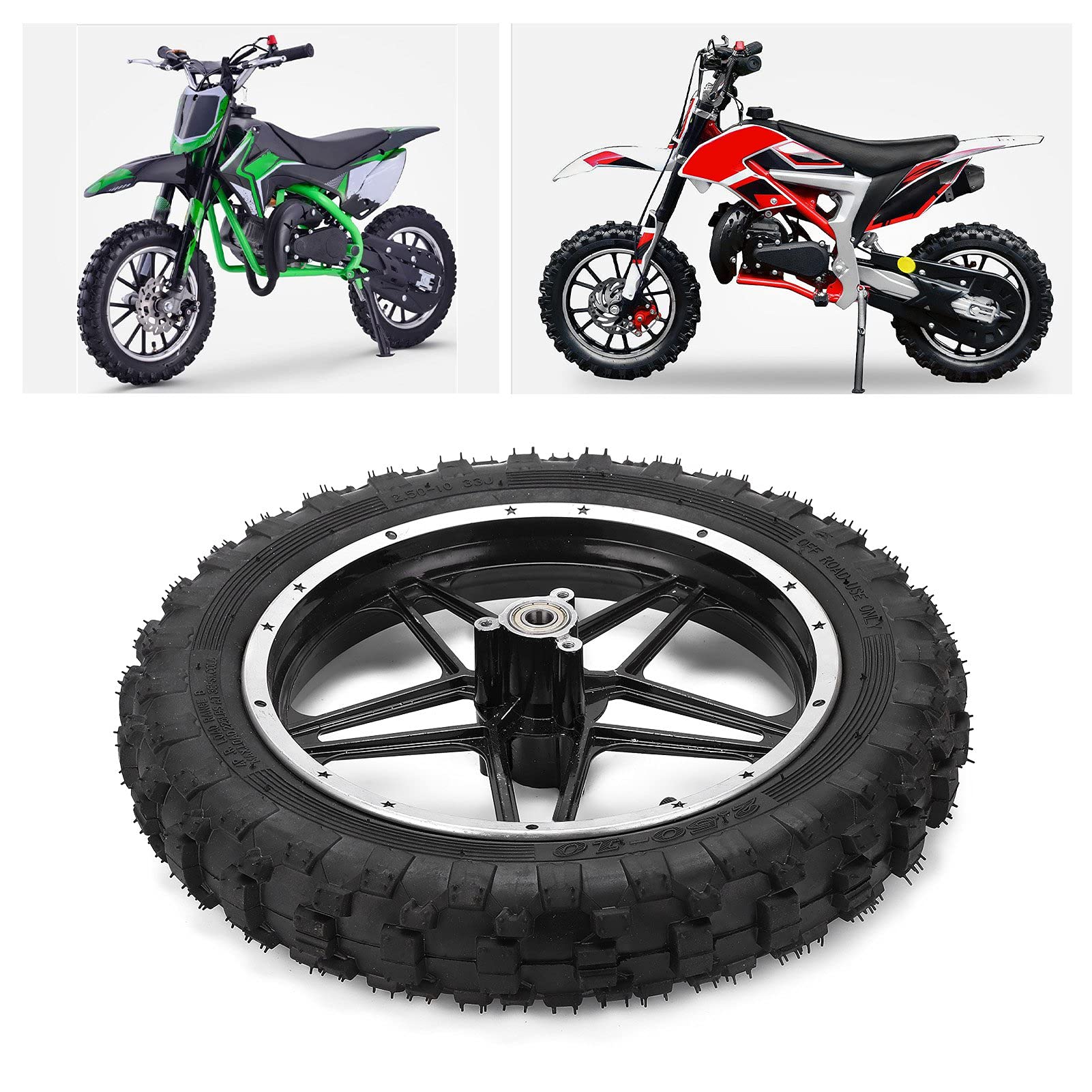 Wymienna gumowa opona przedniego koła, wysokiej jakości metalowa obręcz, antypoślizgowa konstrukcja, wzmocniona komora powietrzna, łatwa instalacja do mini motocykla cross a