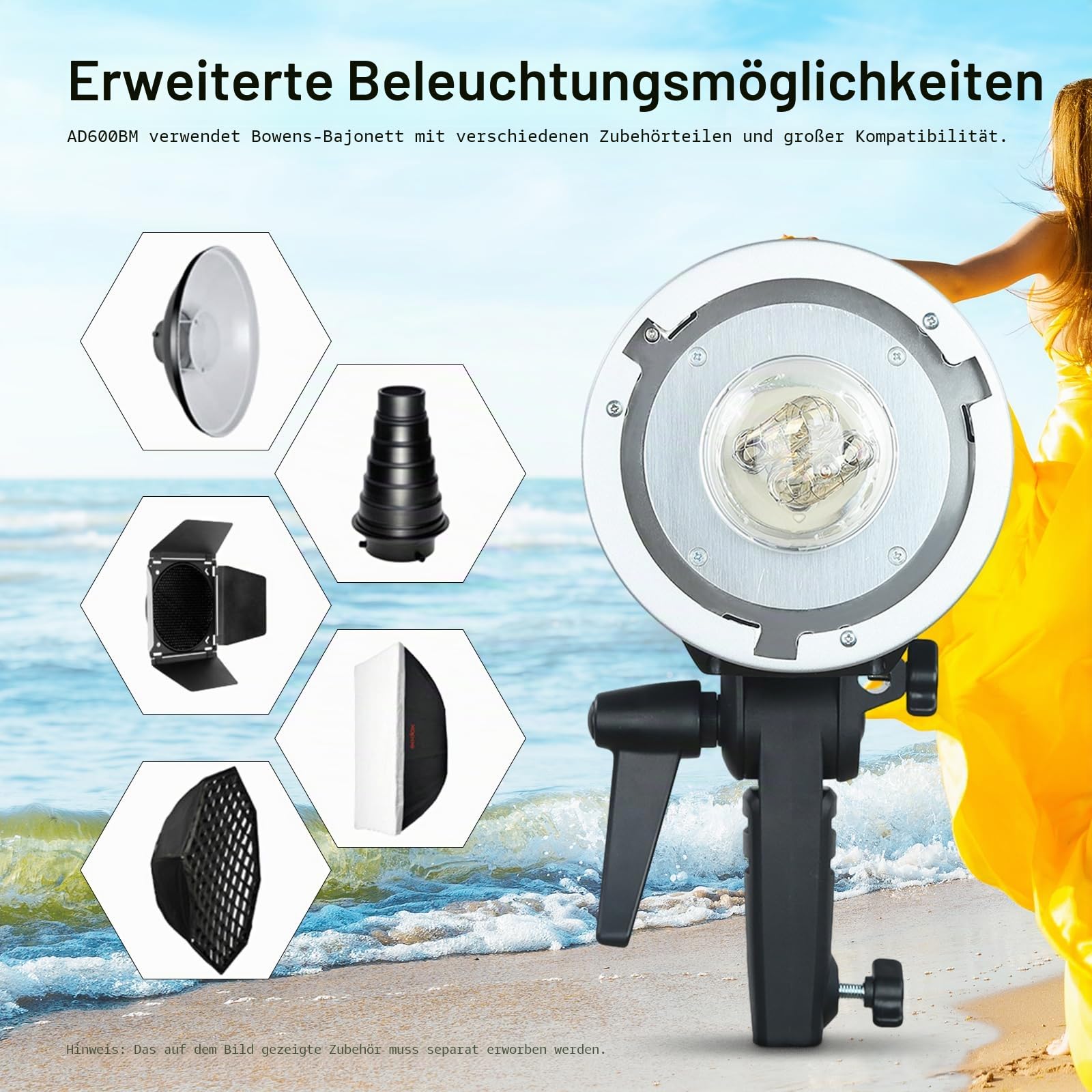 Godox AD600BM Bowens Mount Flash, 2.4G Wireless Outdoor Flash Strobe Light, GN87 600Ws Flash Monolight, 8700mAh Rechargeable Battery, Provide 500 Full Power Flashes, Recycle in 0.01-2.5s