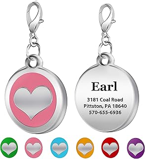 Heart Dog Tags Engraved for Pets Dog Name Tags Personalized Engraved Pet id Tags Custom Dog Cat Tags Colorful Stainless Steel Pink