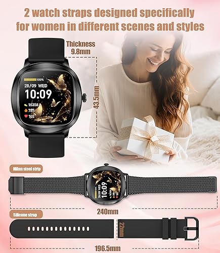 Miniatura 7 de Relojes inteligentes para mujer, reloj inteligente de 1.72 pulgadas para teléfonos Android con monitor de frecuencia cardíaca, sueñooxígeno en