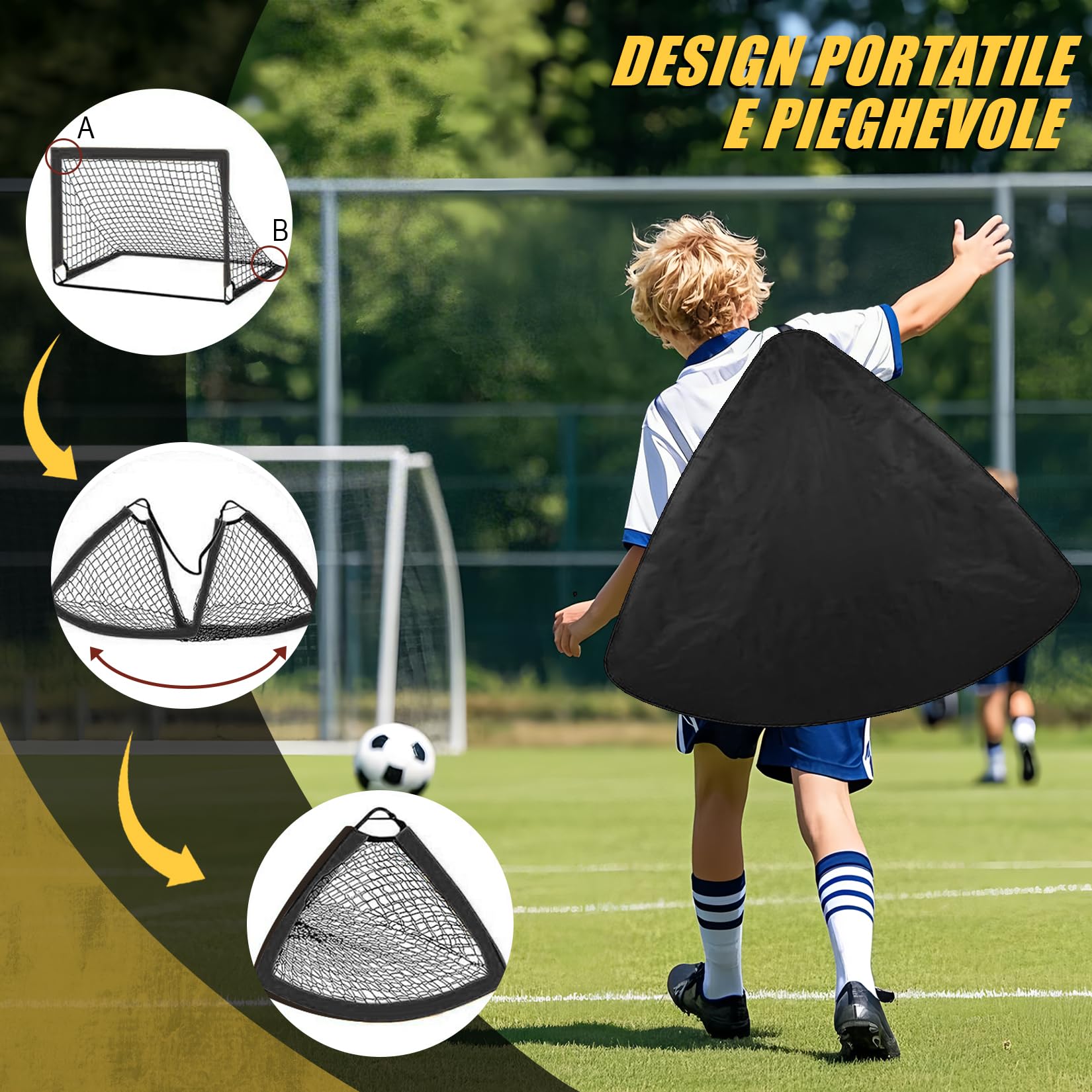 Porte da Calcio per Giardino, Porta da Calcio per 120x90cm, Porticine Da Calcio con Aste In Fibra di Vetro e Reti di Alta Qualità, Bullseye e Borsa per Giardino e Gioco per Interni