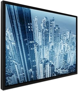 105 x 75 cm quadro – colore blu Petrol – su tela inkusive Ombra fugen cornice nero – Futuristico Città con nube graffi