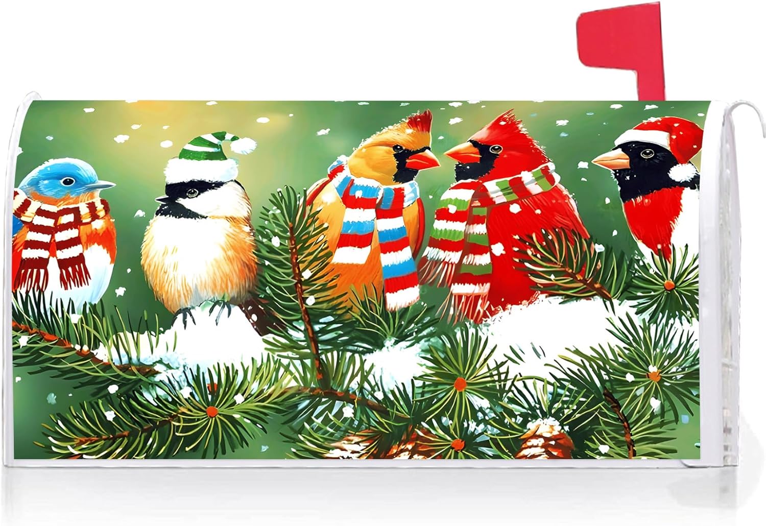 Texupday Winter Cardinal Birds on Snowy Pine Mailbox Cover with Magnetic Strip Christmas Holiday Mailbox Wraps Post Letter Box Cover Standard Size 21" X 18" for Garden Outdoor Yard Decor
