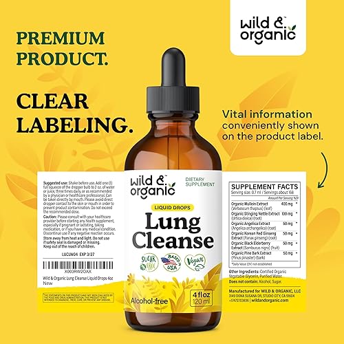 Miniatura 9 de Wild & Organic Tintura de desintoxicación de limpieza pulmonar - Gotas de gordolobo para pulmones - Suplemento de extracto de gordolobo a base de