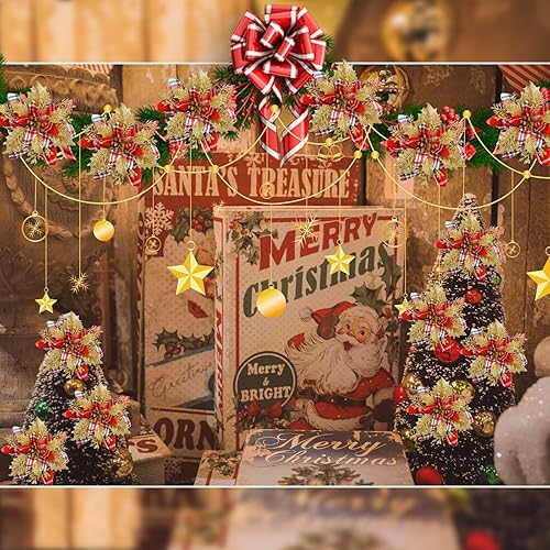 Miniatura 76 de GREENTIME 12 flores de Pascua artificiales azules con purpurina de 5.5 pulgadas, flores de Navidad con clips, tallos de Navidad, adornos para árbol