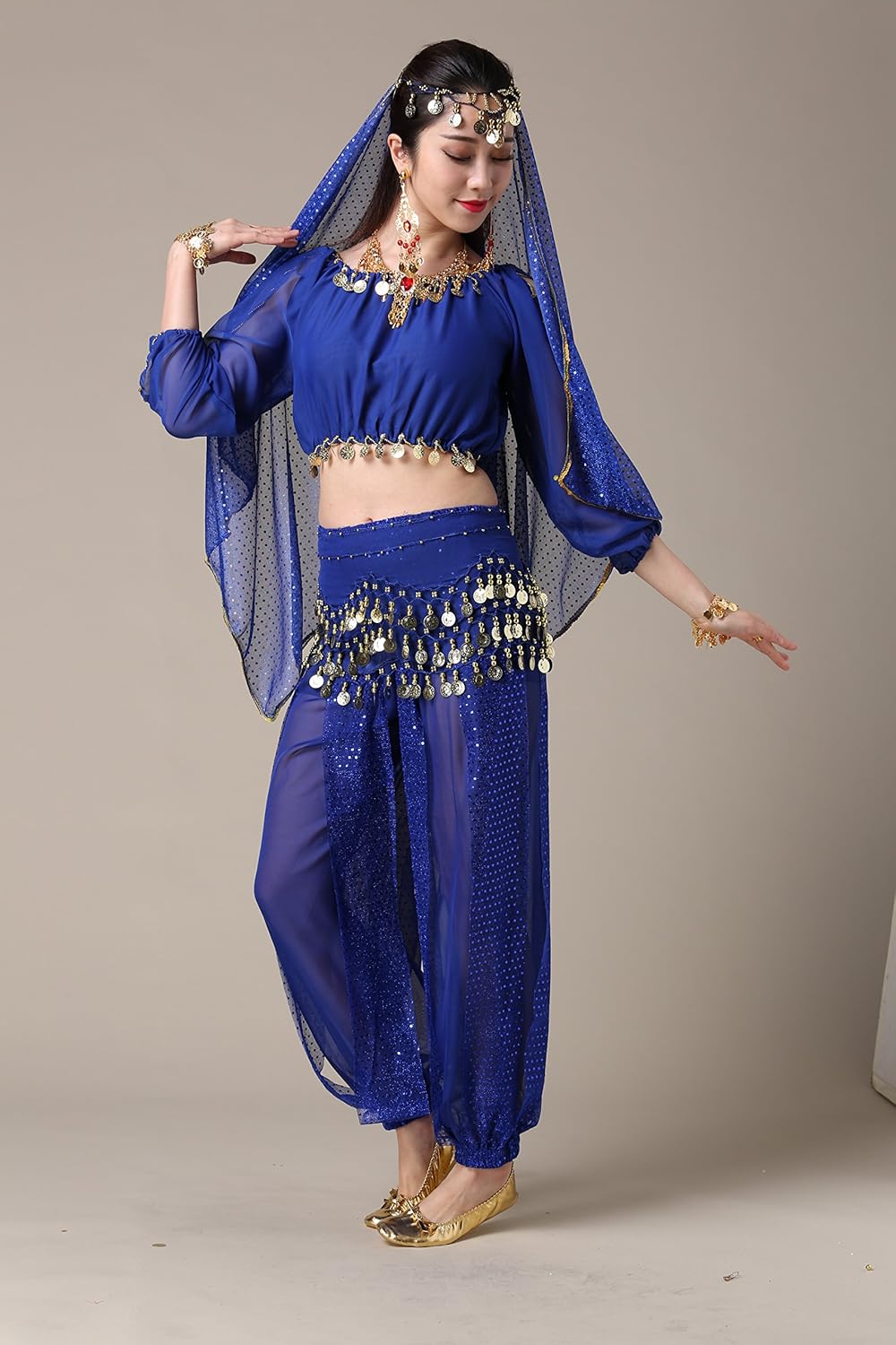 MUNAFIE Women's Harem Dance Pants - Genie & Jester Costume for Cosplay, Dance & Stage Performance Navy Blue - Image 6