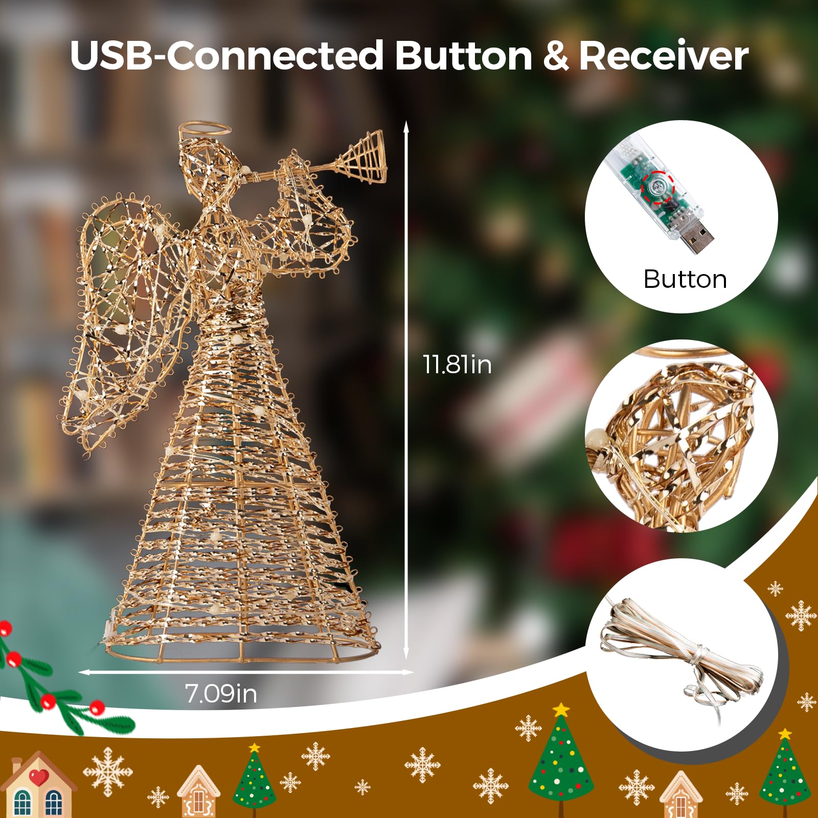 Brave Dream - Puntale per albero di Natale, 28 cm, RGB, con timer, controllo app, alimentazione USB, sincronizzazione musica, puntale per interni, decorazione per feste e vacanze