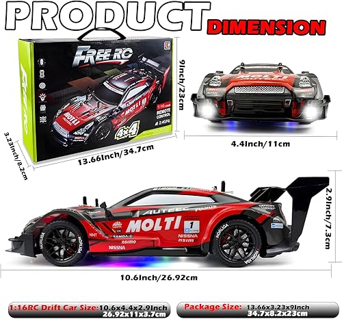 Miniatura 6 de 116 RC Drift Car 2.4GHz Spray 4WD Luces LED 30+KMH Coche de control remoto de alta velocidad 2 baterías 60Min Velocidad infinitamente variable Drift