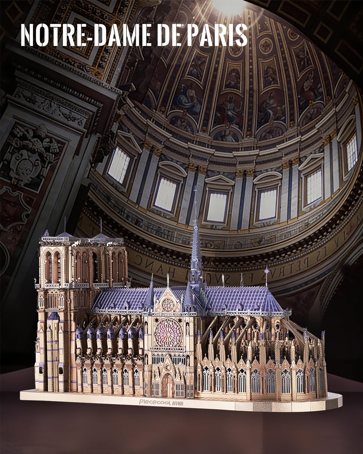 Piececool Casse-tête 3D en métal pour adultes, église Notre-Dame de Paris, kit de construction interactif à faire soi-même, architecture de cathédrale française, cadeau idéal pour adultes, hommes et