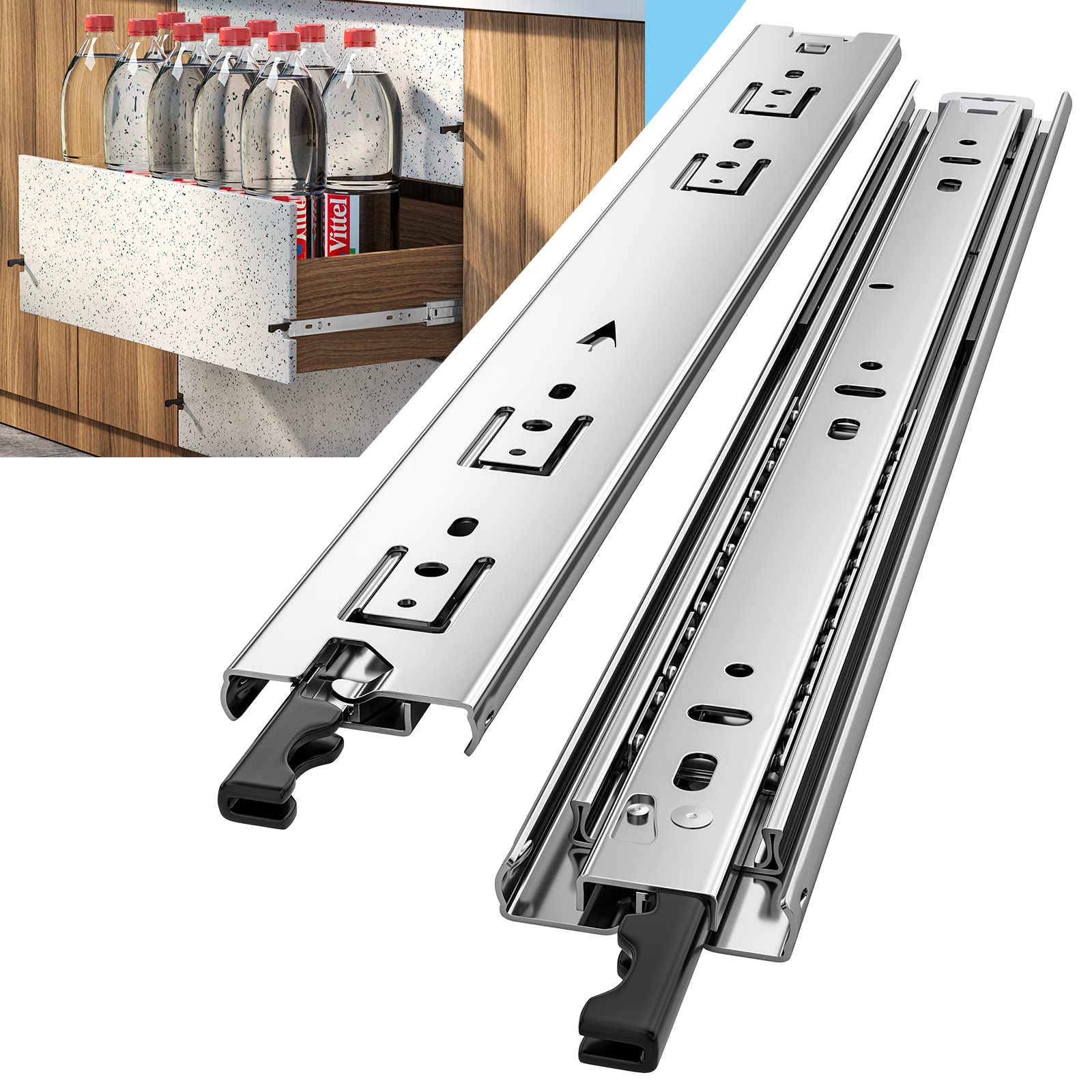 PHWALK 1 Pair 16 Inch 150 Lb Heavy Duty Drawer Slides with Lock Full Extension Ball Bearing Cabinet Telescoping Sliding Rails Tool Box Runners Tracks Glides Side Mount