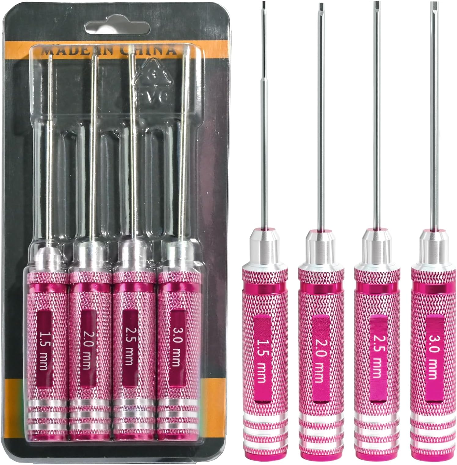 4pcs 1.5 2.0 2.5 3.0mm Hex Key Driver Set Hex Allen Screwdriver Kit, Aluminum Allen Wrench Set Screw Driver RC Tool Kit for Rc Car Drone Multi-Axis FPV Racing Helicopter Models Phone Electronic