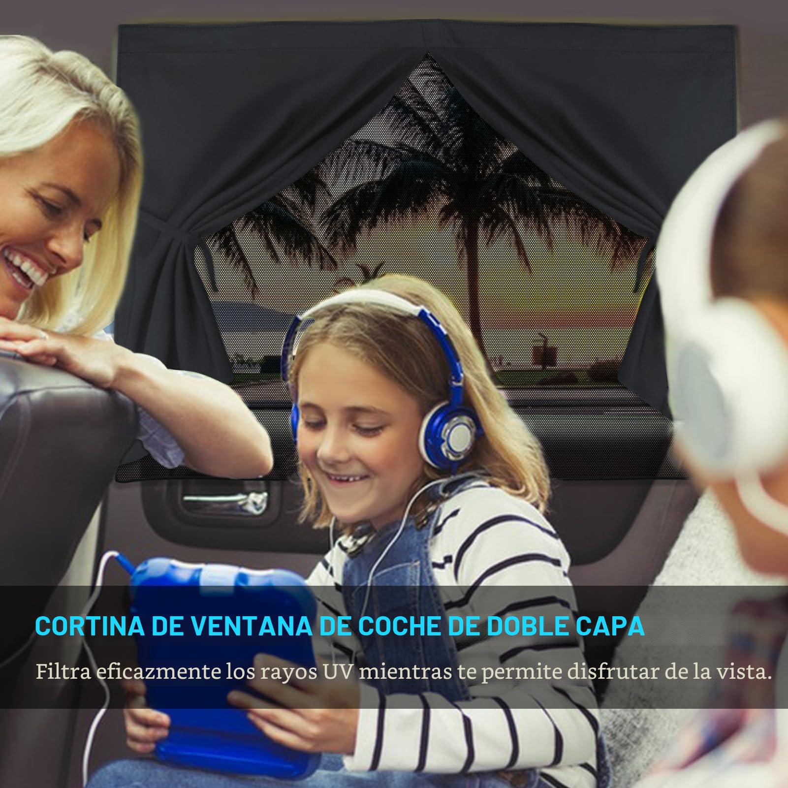 DIZA100 Parasol de Coche Ventana Lateral Trasera Magnético 2 Unidades, 68x51cm, Protección UV, Cortinas Coche Compatible con la Mayoría de Vehículos