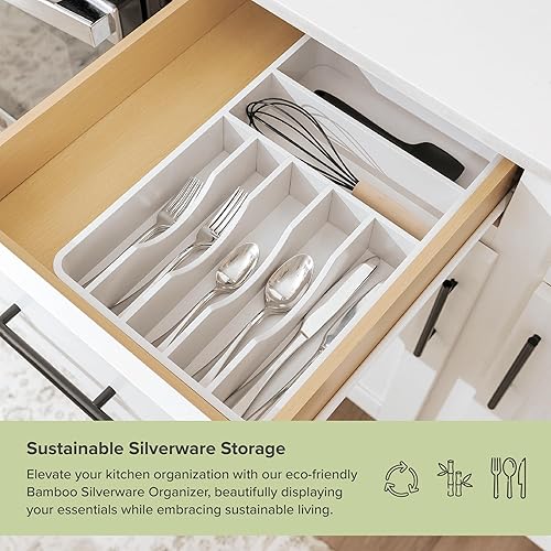 Miniatura 5 de KitchenEdge Organizador de cubiertos, cubiertos y utensilios para cajones de cocina, fijo de 10.5 pulgadas de ancho, 7 compartimentos de