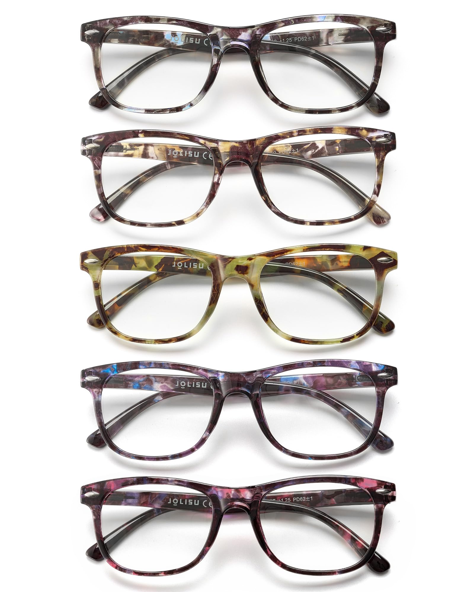 JOLISU 5-Pack Plastic Reading Glasses