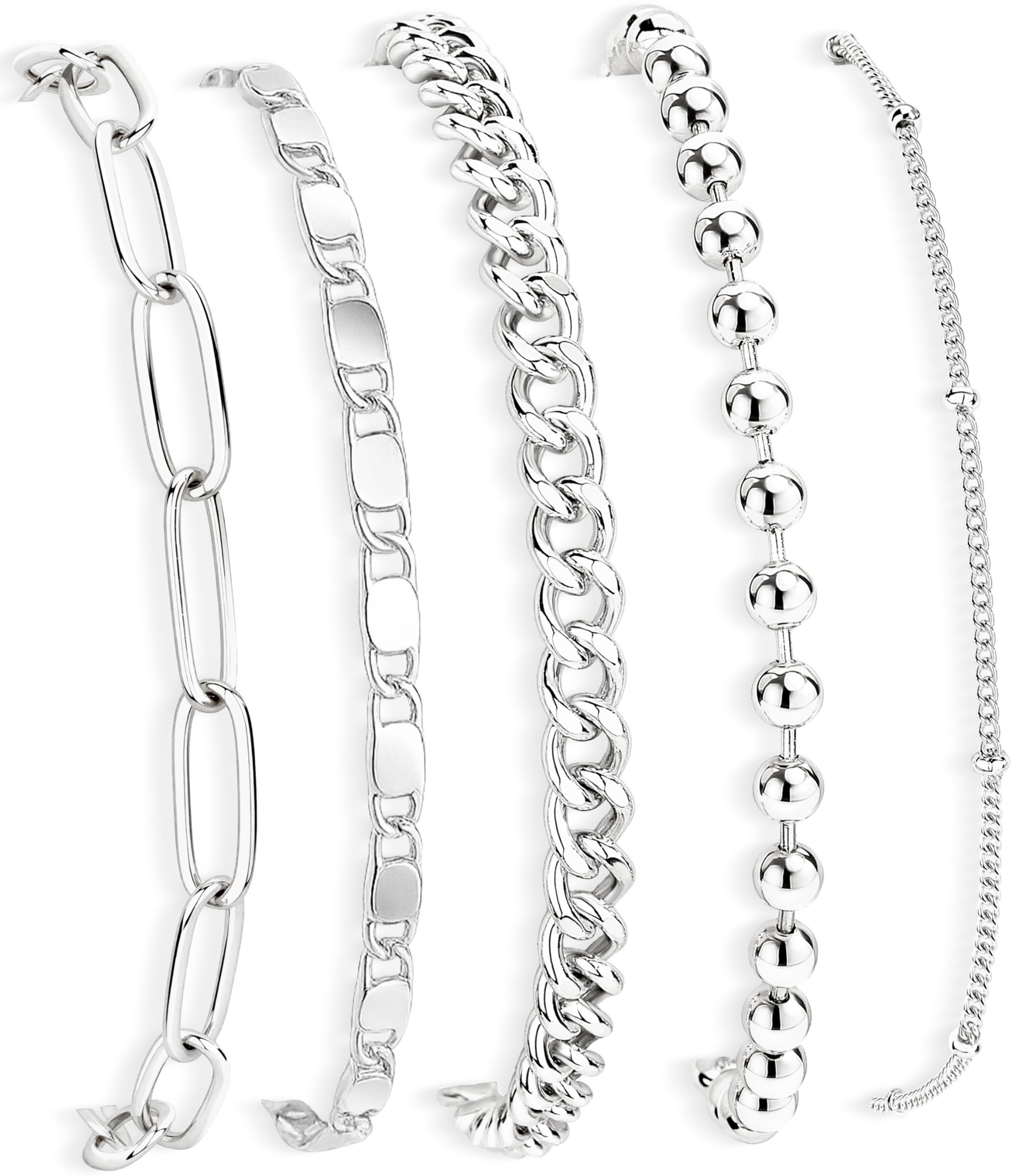 Gold Bracelets for Women,Dainty Bracelets Set for Women Trendy, Gold Bracelets Stack With Beaded, Cuban, Paperclip, Heart, Snake, Rope, Pearl, Cross, Hand Chain, Silver Jewelry Gifts for Women Mom