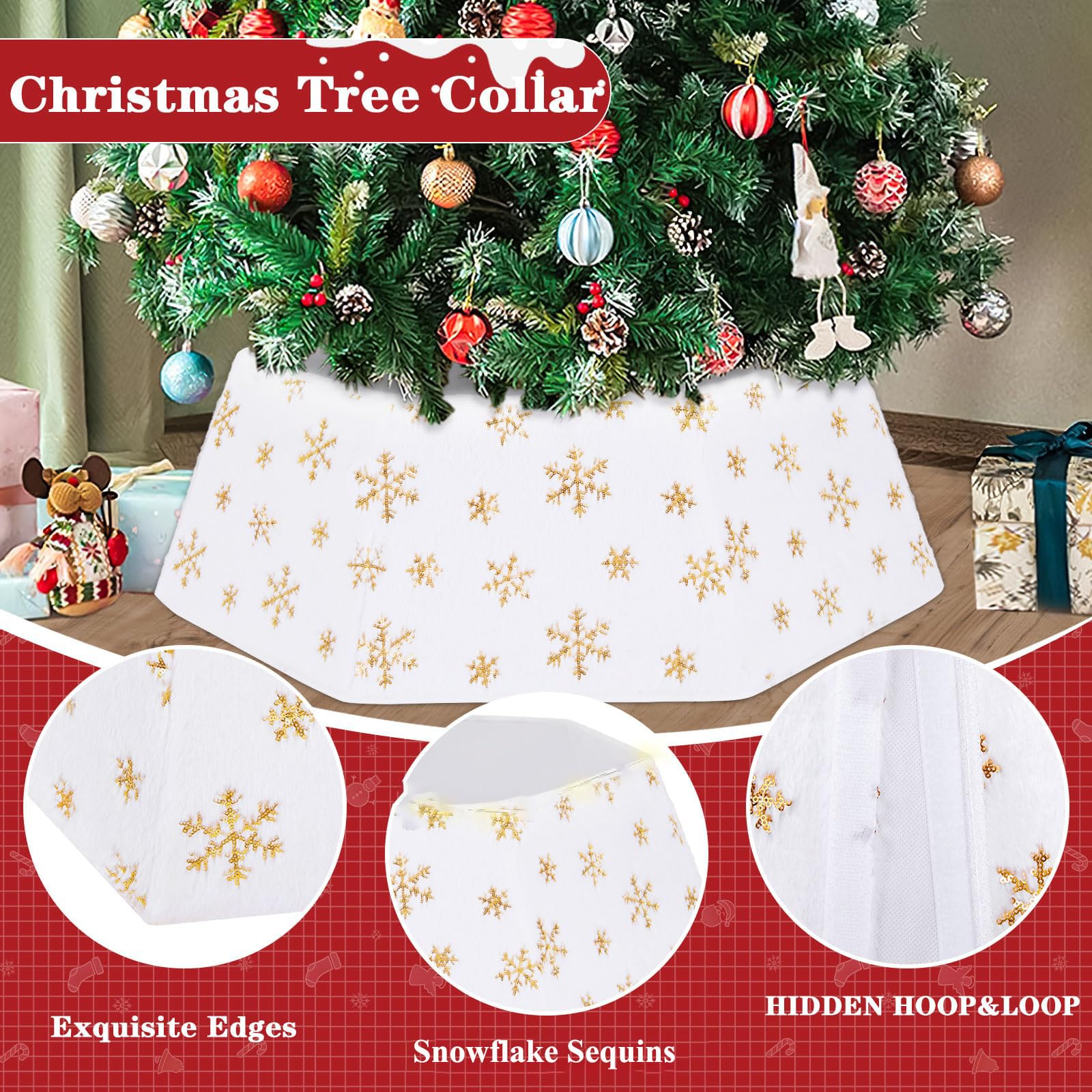 Base Albero di Natale, Ø80cm Paillettes Peluche Finta Pelliccia Albero di Natale Gonna Pieghevole Supporto per Giardini Interni ed Esterni