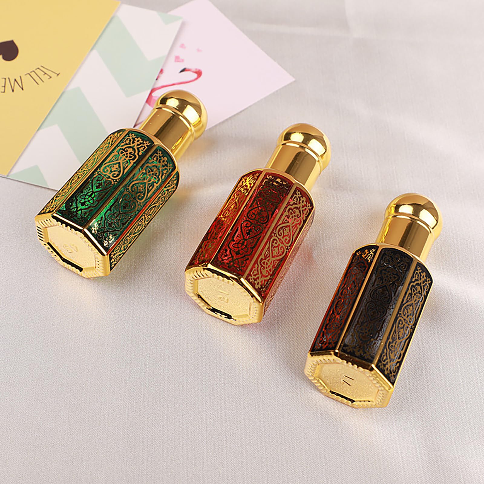Lot de 12ml 5 Bouteilles D'huile Vintage, Bouteilles en Verre Roll-on Vides Huile Essentielle, Rechargeable Rouleaux D'huiles Essentielles Flacon Verre Bille