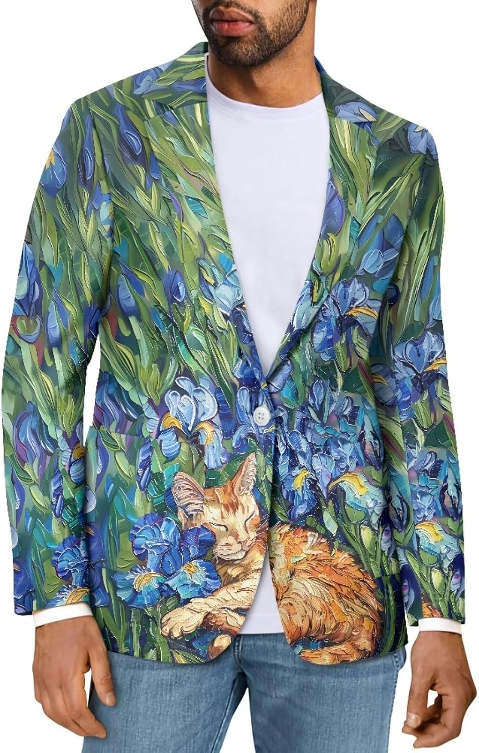 Oil Painting Printed Men Blazer Long Sleeve Blazer Jackets with Pockets Plus Size Suit Jacket Party Dress Blazer