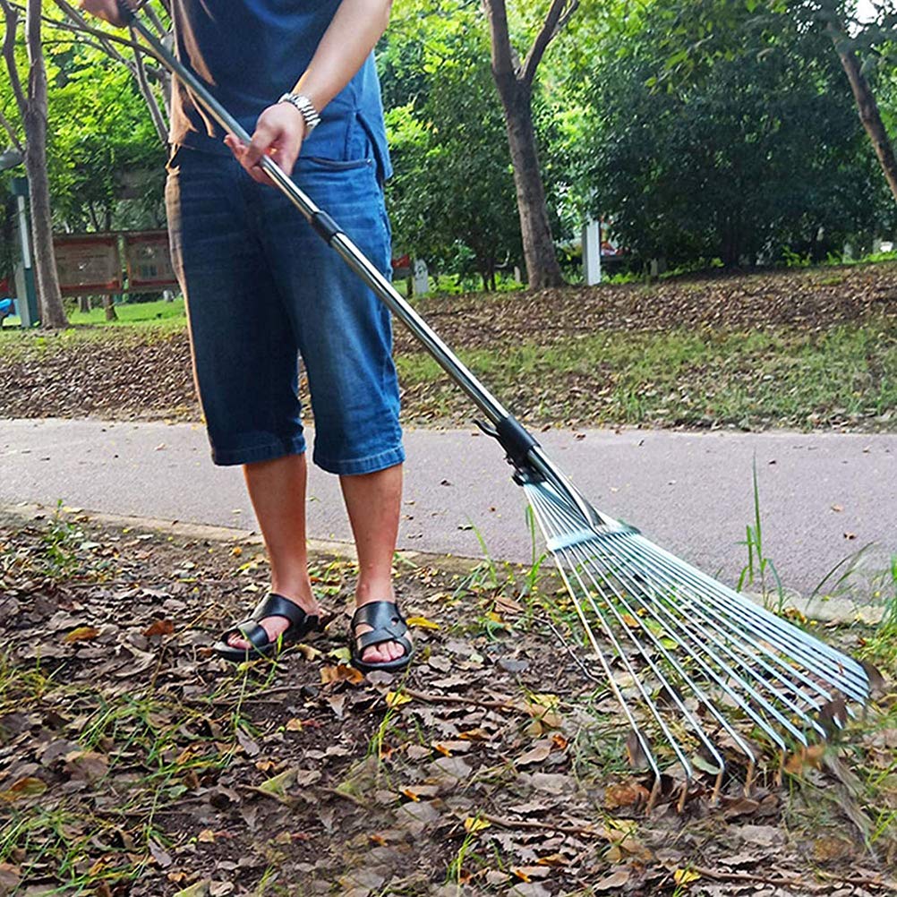 Regulowana teleskopowa graba ogrodowa z metalu, wieloma zębami do siania liści, trawnika i metry
