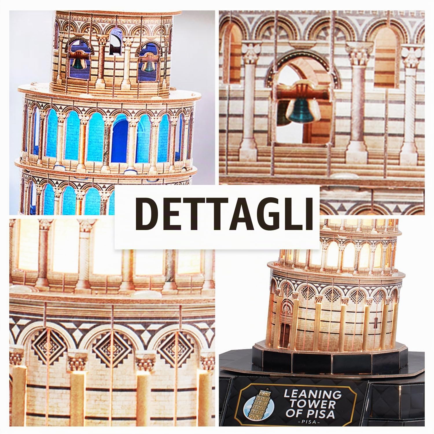 Puzzle 3d - Torre Di Pisa Led | Puzzles 3d Regalo Bambino 8 Anni | Puzzle 3d Per Bambini E Puzzles 3d Per Adulti | Modellini Da Costruire | Giochi Per Bambini | 44 Pezzi