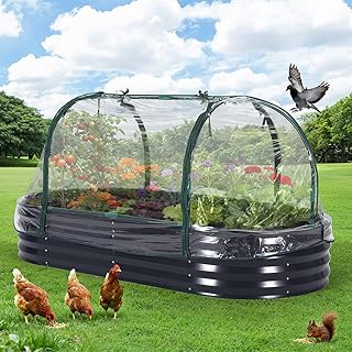 Hochbeet Metall mit Vogelschutznetz, Robuster Pflanzkasten Blumenkasten Kit Wetterfester Pflanzkasten aus Verzinktem Stahl, Vielseitig für Gemüse, Blumen & Kräuter, Einfache Montage