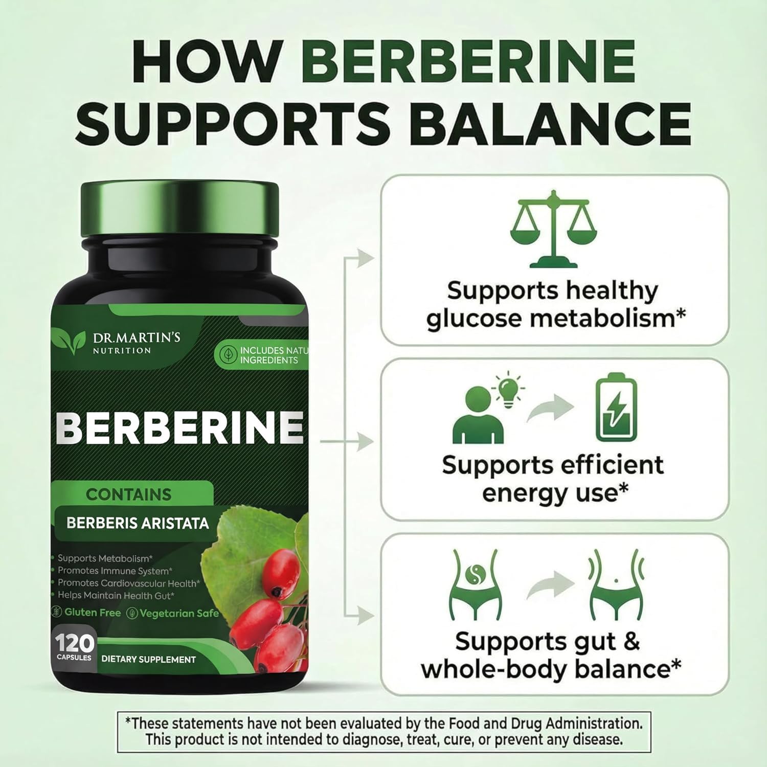 Potent 1200mg Berberine Supplement | 120 Capsules | Berberine HCL For Glucose Metabolism | Supports Healthy Weight Management, Healthy Immune System | Improves Cardiovascular & Gastrointestinal Health