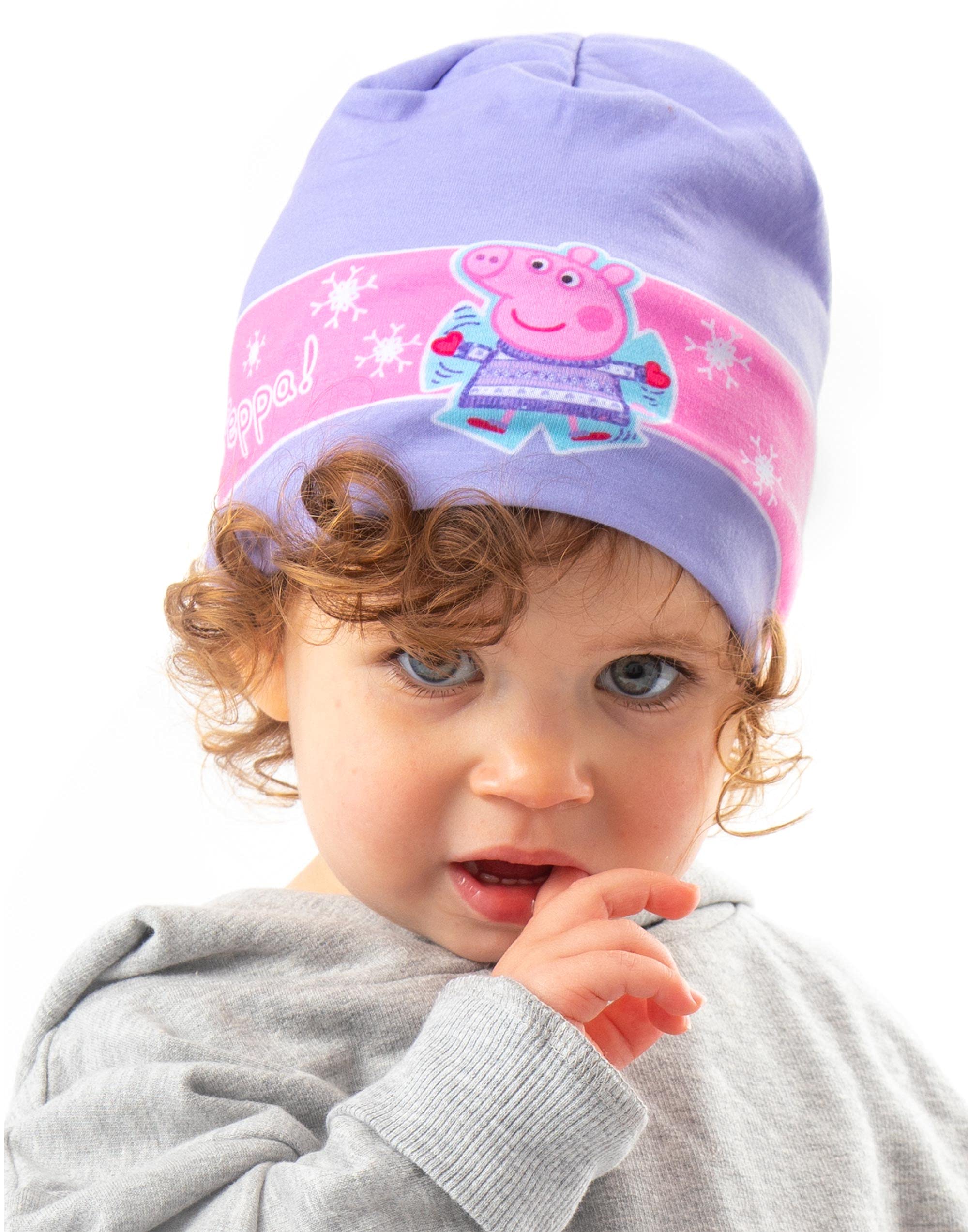 Vanilla Underground Girls Purple Peppa Pig Kids Winter Woolly Beanie Hat