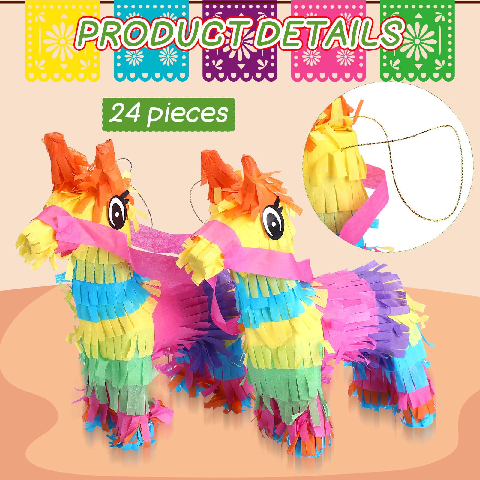 24 Mini Piñatas de Burro Piñatas de Burro Arcoíris Pequeñas Piñatas de Fiesta de Cinco de Mayo a Granel Piñatas de Llamas Favores de Fiesta de Burro Mexicanos