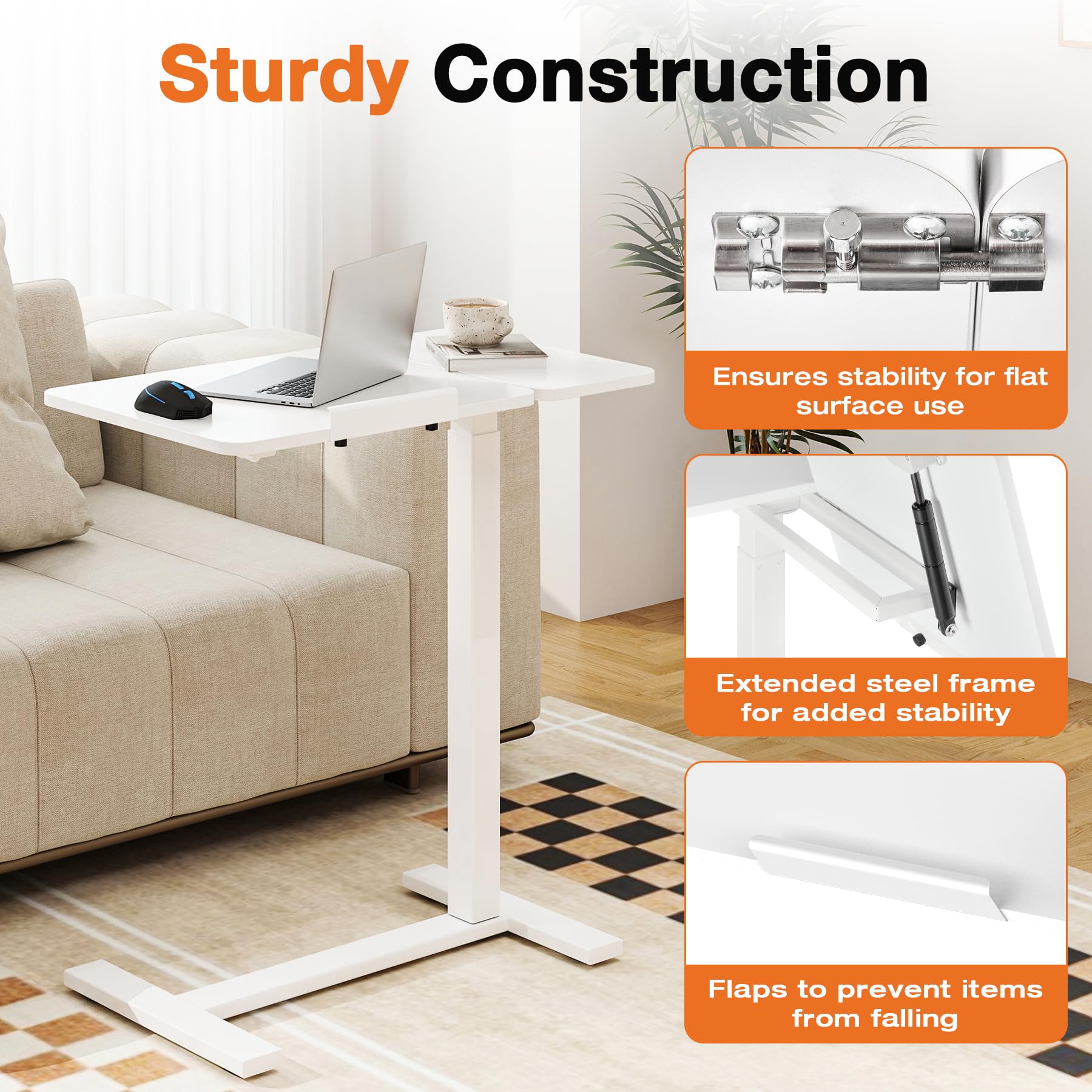 Sweetcrispy Small Standing Desk Rolling Table Adjustable Height Laptop Mobile Stand with Wheels Portable Computer Workstation with Tiltable — view 8