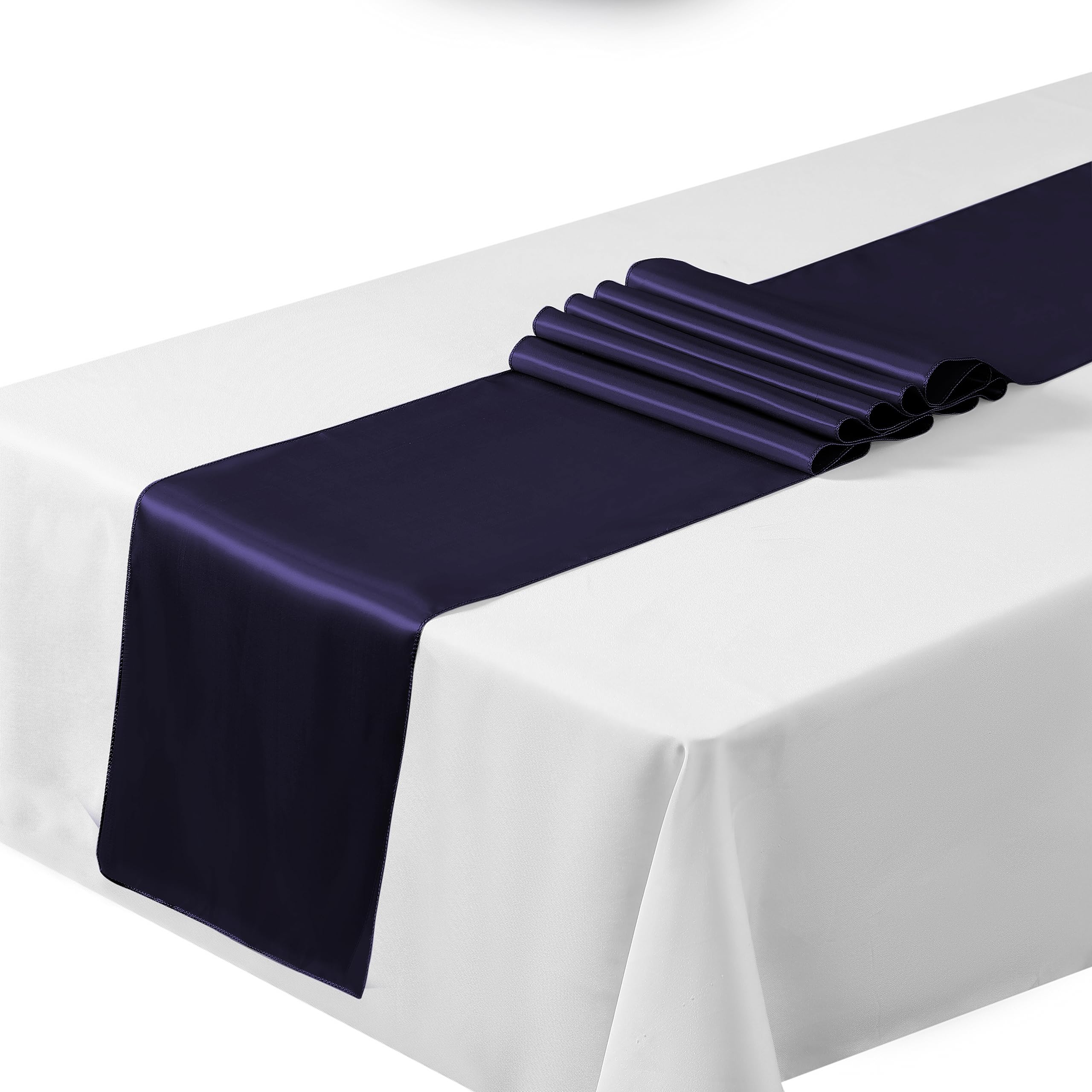 Satin Table Runners 12"x108"inch Chair Sashes Swags Wedding Party Table Decoration (10, Navy Blue) …
