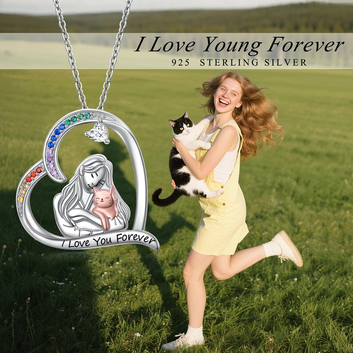 S925 Sterling Silver Cat Heart Pendant Necklaces Cute Animal Jewelry Cat Lovers Gifts for Women Teen - Image 6