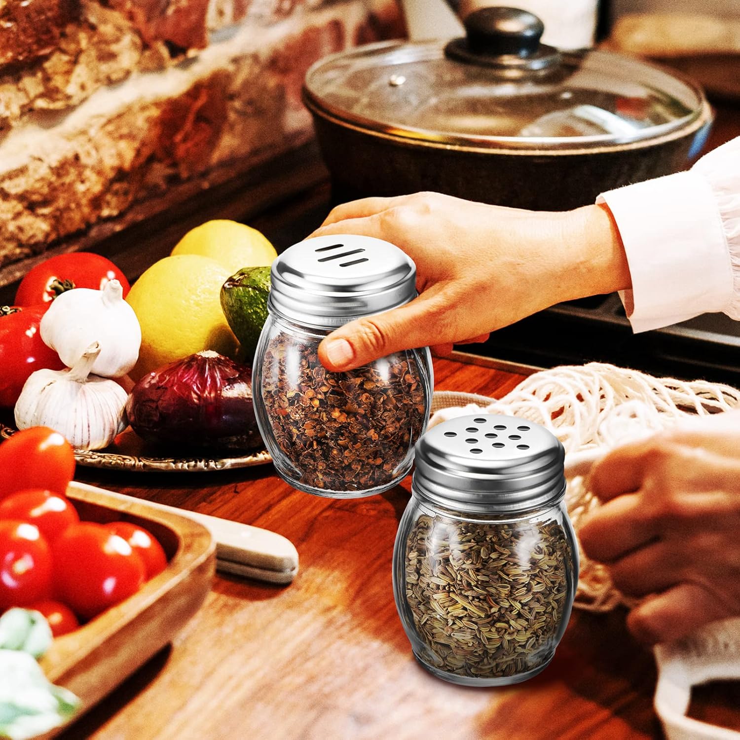 STOBAZA 10pcs Glass Spice Jars Set with Two Lid Styles for Seasoning Storage for Home Kitchens Camping and Outdoor Barbecues