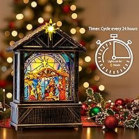 Vista 40 de Globos de Nieve de Navidad, Farol de Agua de Navidad con Carruaje e Iglesia Azul, Música y Temporizador de 6 Horas, Faroles Iluminados con Cable