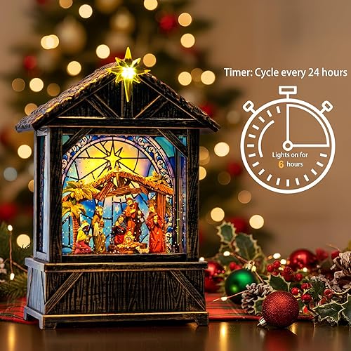 Miniatura 138 de Linterna de agua con globos de nieve de Navidad con cardenal, música y temporizador de 6 horas, con forro USB/funciona con pilas, faroles iluminados