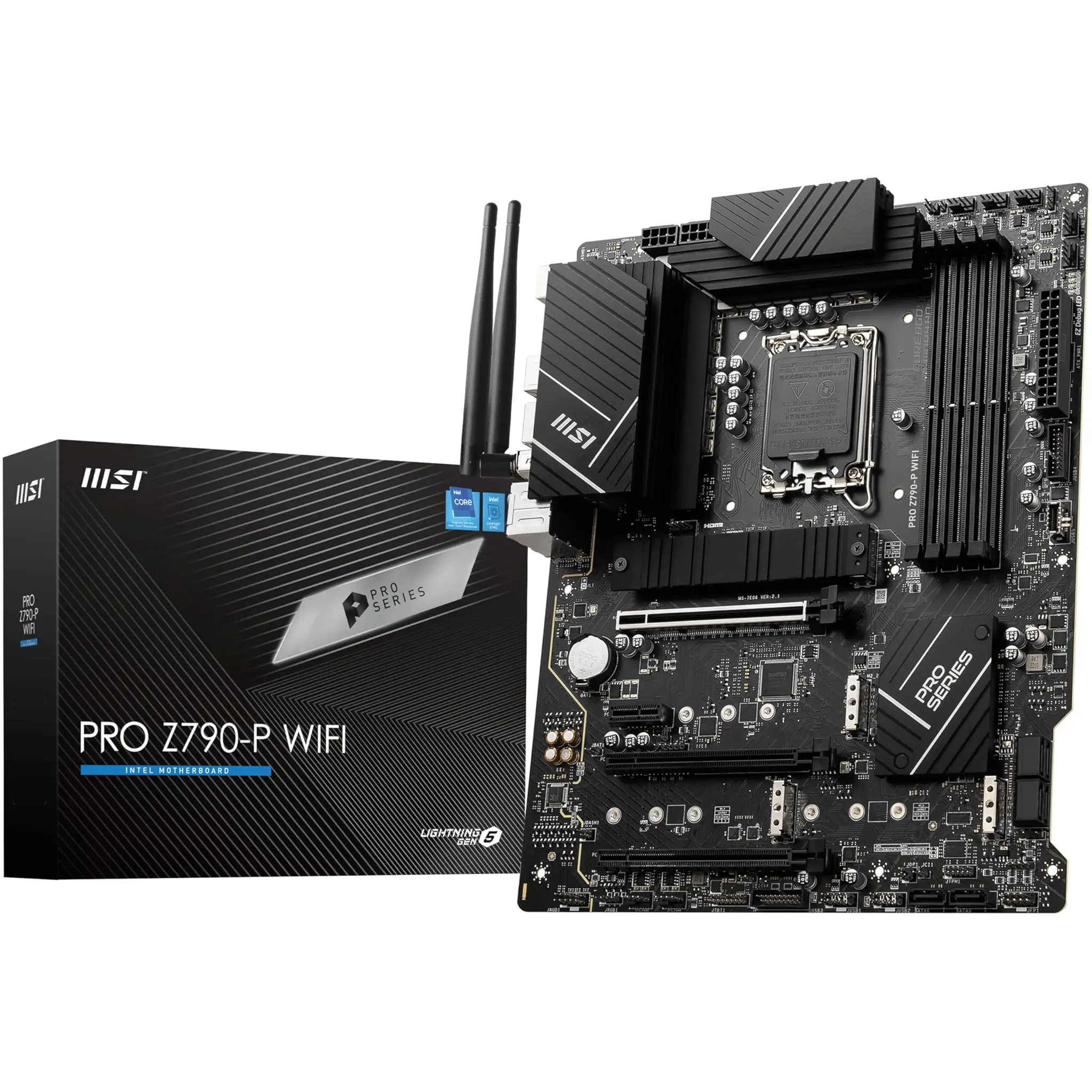 MSI PRO Z790-P WiFi Mainboard - Unterstützt Intel 12th, 13th & 14th Gen Core Prozessoren, LGA 1700-55A DrMOS, DDR5 Memory Boost 7000+MHz/OC, PCIe 5.0 und 4.0 x16, 4 x M.2 Gen4, Wi-Fi 6E, 2.5G LAN, ATX