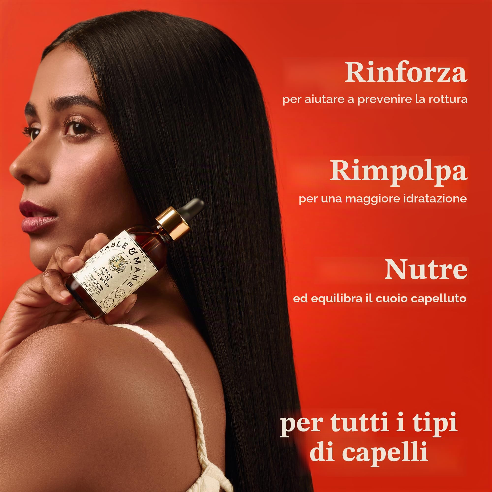 Fable & Mane HoliRoots - Olio per capelli, rinforza e ripara capelli secchi e danneggiati e cuoio capelluto, trattamento prelavaggio con amla e olio di ricino (100 ml)