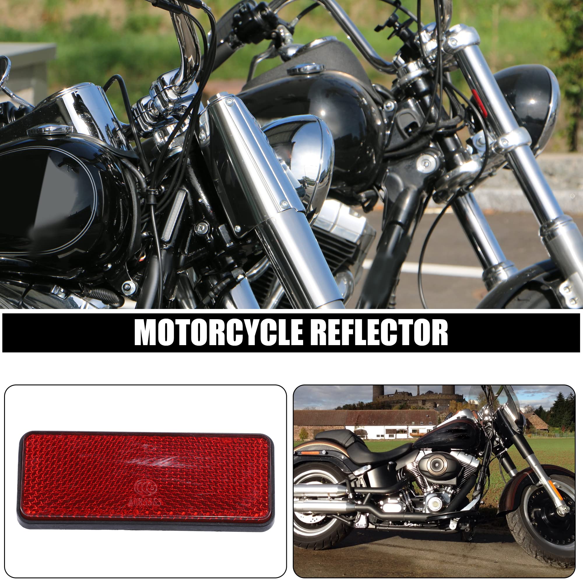 X AUTOHAUX 2 Pcs 87.5x34mm Red Plastic Universal Rectangular Reflective Warning Reflector with Adhesive Tape for Motorcycle Bike