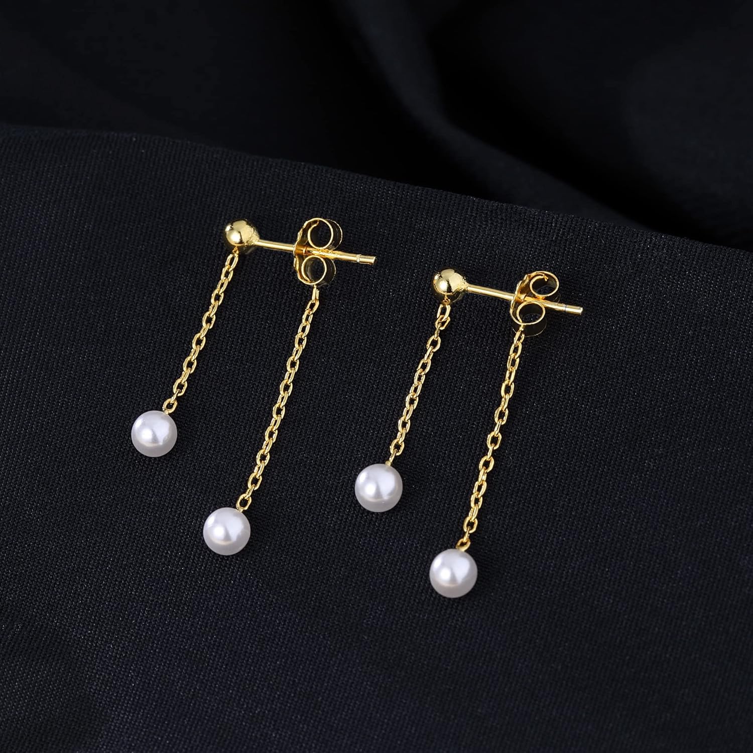 Reffeer Solid 925 Sterling Silver Pearl Dangle Earrings Chain Drop for Women Teens Pearl Chain Dangle Earrings Tassel - Image 4