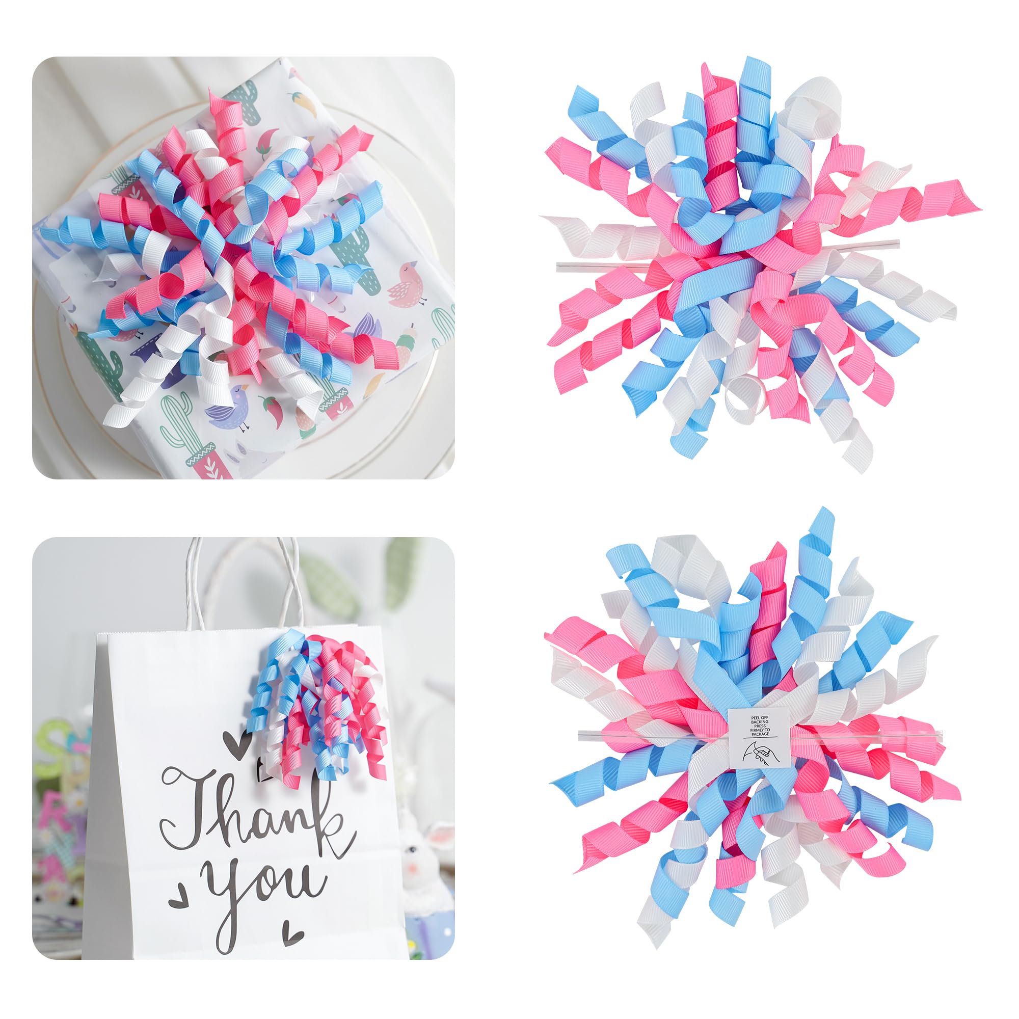 AIMUDI Różowe i niebieskie kręcone kokardki, 10 cm, ujawnienie płci, kokardki prezentowe, samoprzylepne, kokardki na baby shower, do pakowania prezentów, wstążka rypsowa, kokardki do torebek na