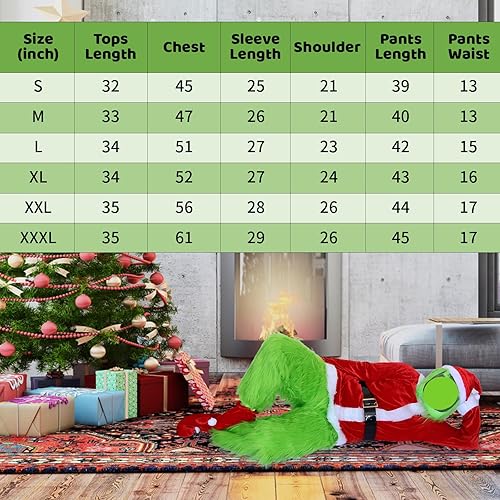 Miniatura 5 de JEROKUMI Disfraz de cosplay para adultos, juego de disfraz de monstruo verde de Navidad de 7 piezas, disfraz de monstruo grande verde para hombres